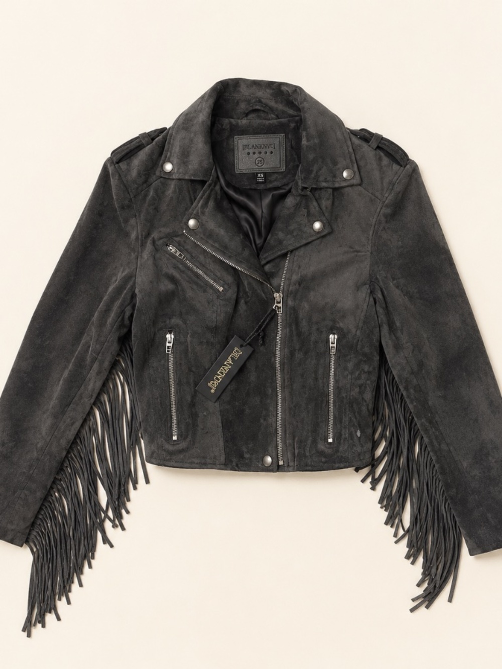 BlankNYC Fringe Faux Suede Moto Jacket NWT XS